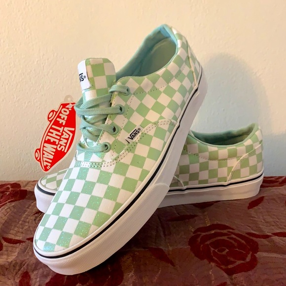 checkered vans mint green